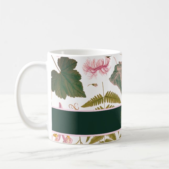 Modern elegant grönt vår löv och blommor kaffemugg (Vänster)