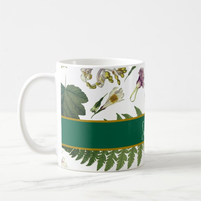 Modern elegant grönt vår löv och blommor kaffemugg (Vänster)