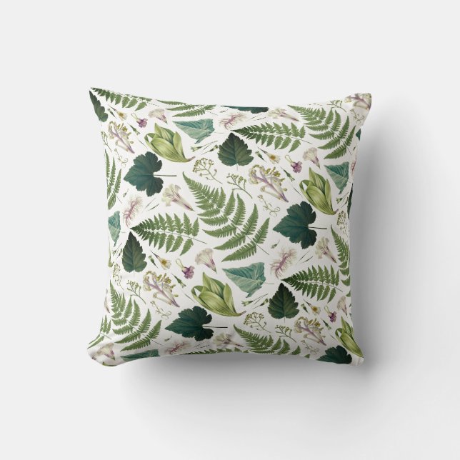 Modern elegant grönt vår löv och blommor kudde (Framsida)