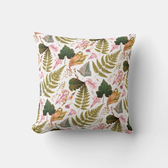 Modern elegant grönt vår löv och blommor kudde (Framsida)