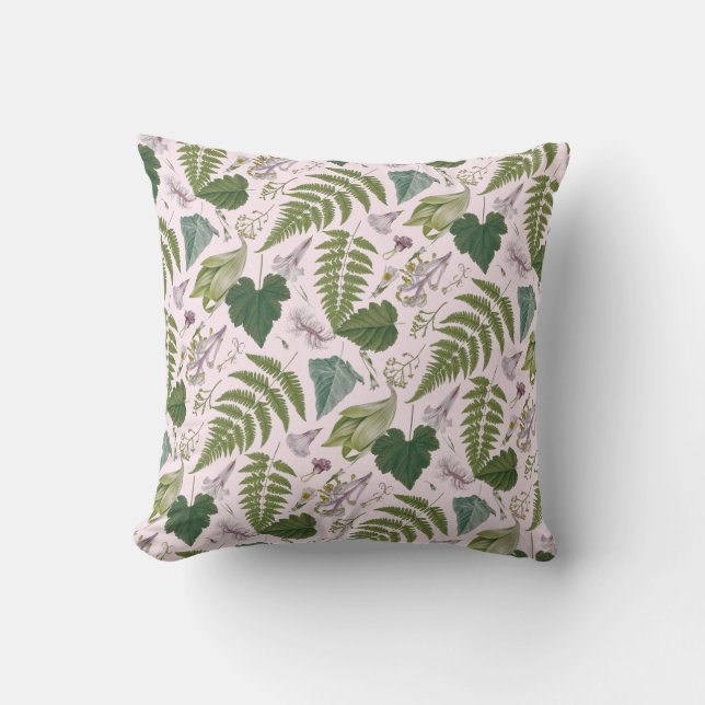 Modern elegant grönt vår löv och blommor kudde (Framsida)