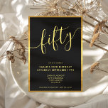 Modern Elegant Guld 50:e födelsedagen Inbjudningar<br><div class="desc">Modern Elegant Guld 50:e födelsedagsinbjudan. Minimalistisk 50-dagars inbjudningsmall med kalligrafi-handskriven typografi och svart och guld färg-design.</div>