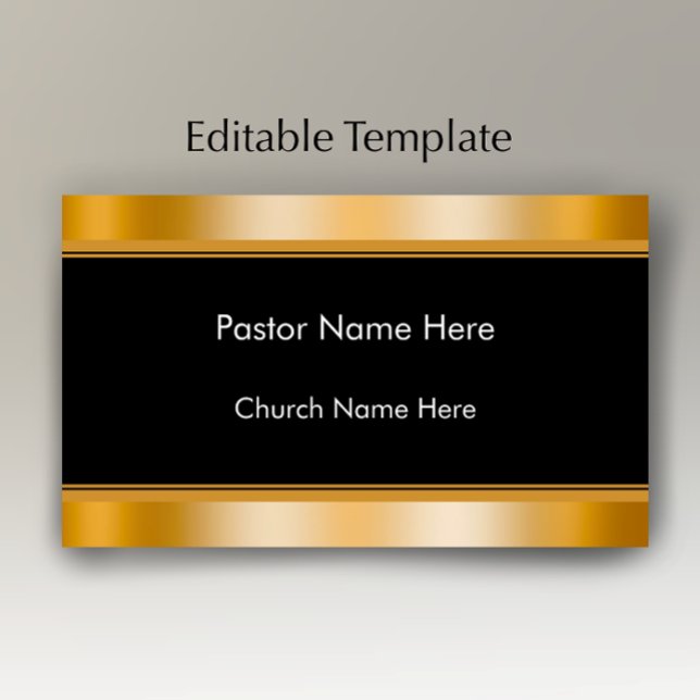 Modern Elegant Guld Anpassad Text Kyrka Pastor Visitkort (Add your name and custom text to this stylish faux gold and black business card template.
)