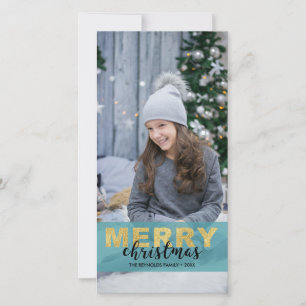 Modern Elegant Guld Blue God jul-fotokort Julkort