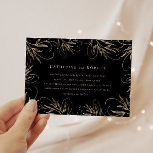 Modern Elegant Guld Botaniska Bröllop Inbjudningar