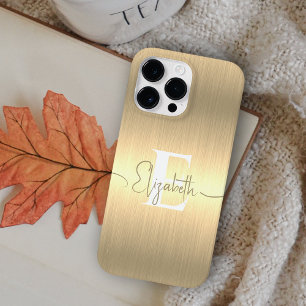 Modern Elegant Guld Brushed Metallic Monogrammed
