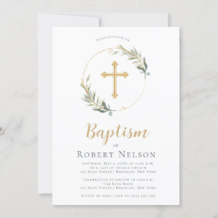 Modern Elegant Guld Circle Baptism Christening Inbjudningar