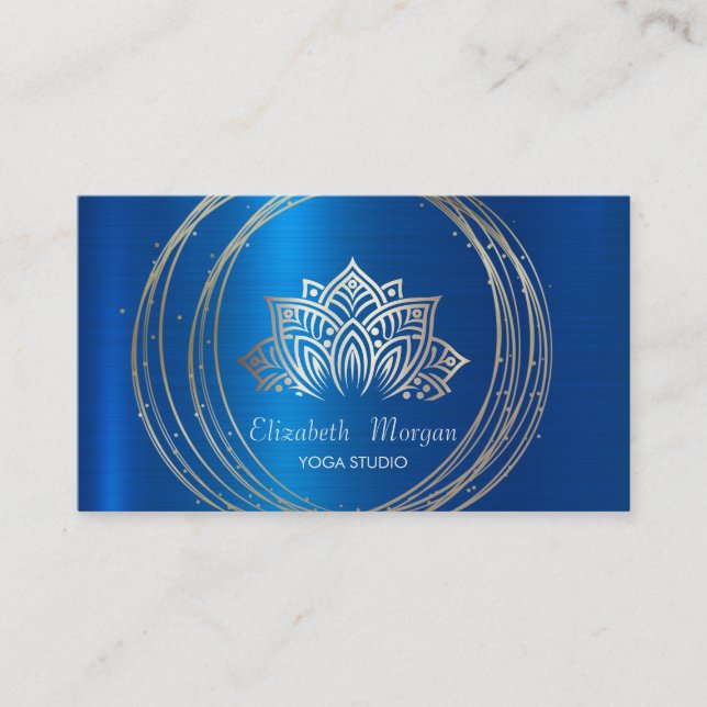 Modern Elegant Guld Cirklar Lotus Blå Metallisk Visitkort (Framsida)
