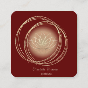 Modern Elegant Guld Cirklar Lotus Röd Fyrkantigt Visitkort