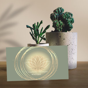 Modern Elegant Guld Cirklar Lotus Salvia Grön Visitkort