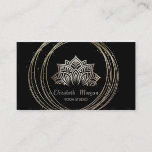 Modern Elegant Guld Cirklar Lotus Svart Visitkort
