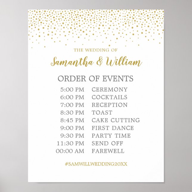 Modern Elegant Guld Confetti Bröllop-schemaläggnin Poster (Framsidan)