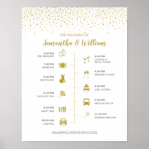 Modern Elegant Guld Confetti Bröllop tidslinjesign Poster