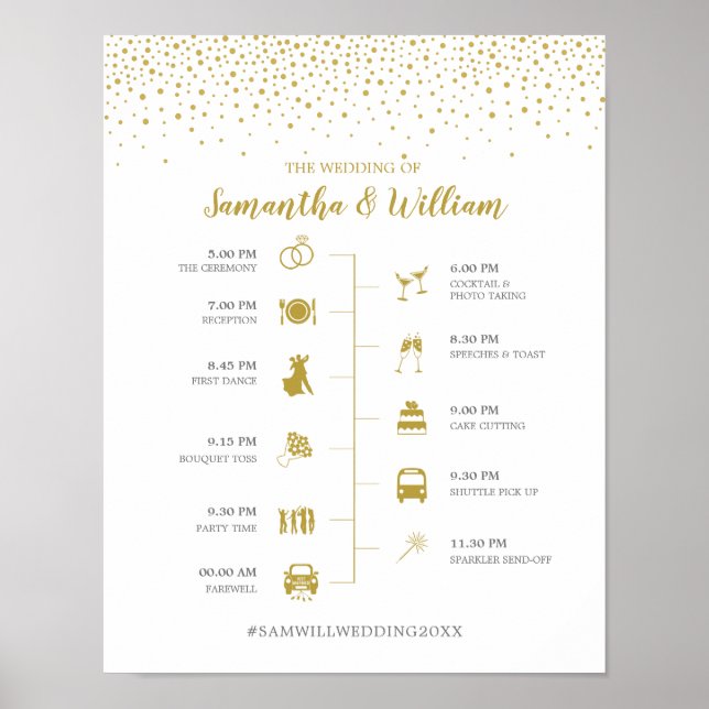 Modern Elegant Guld Confetti Bröllop tidslinjesign Poster (Framsidan)