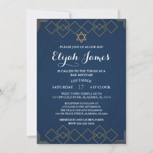 Modern Elegant Guld Davidstjärna Bar Mitzvah Inbjudningar