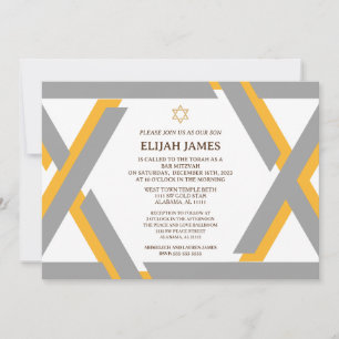 Modern Elegant Guld Davidstjärna Bar Mitzvah Inbjudningar