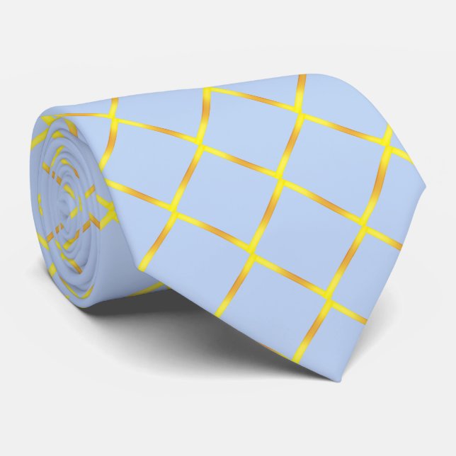 Modern Elegant Guld Diamant Mönster på Ljusblå Slips (Rullad)