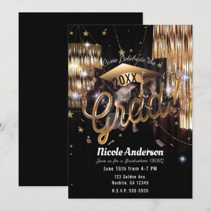 Modern Elegant Guld Glam Studentfest Examen Inbjudningar