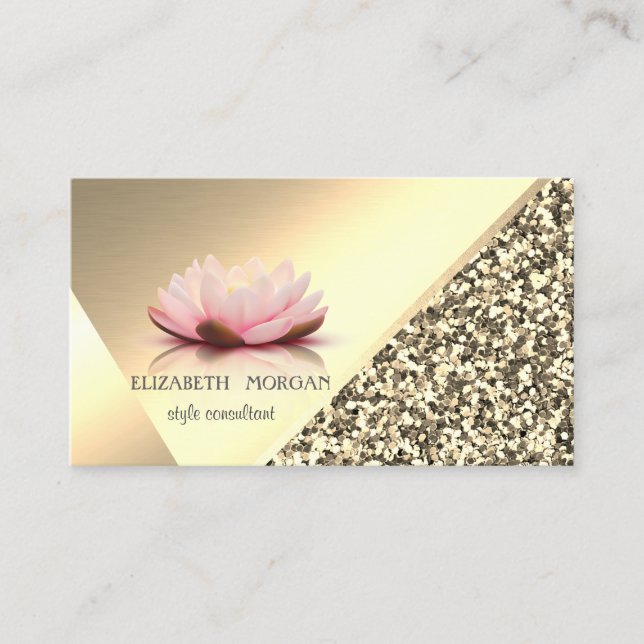 Modern Elegant Guld Glitter, Geometrisk, Lotus Visitkort (Framsida)