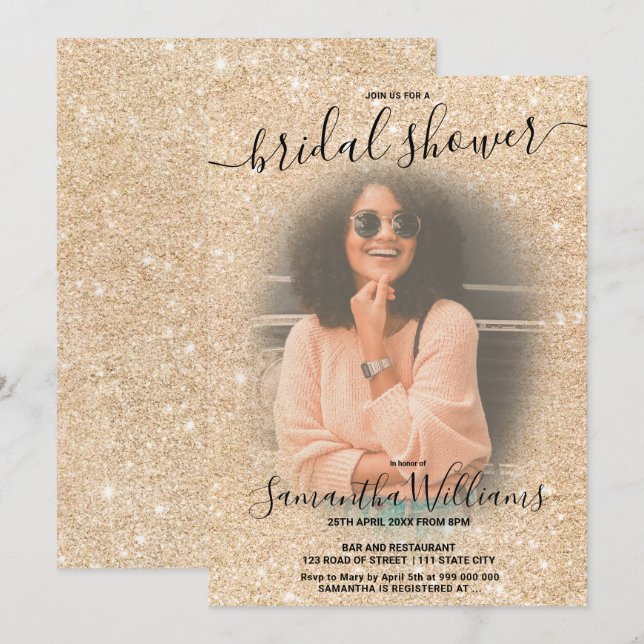 Modern elegant guld glitter möhippa inbjudningar (Fram/baksida)