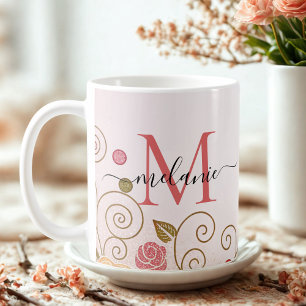 Modern Elegant Guld Glitter Monogram-skript Kaffemugg
