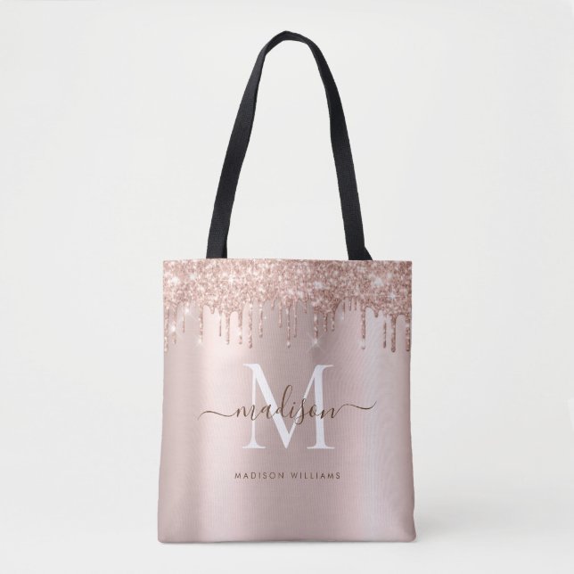 Modern Elegant Guld Glitter Monogram-skript  Tygkasse (Framsida)