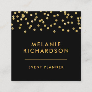 Modern elegant guld- glitter och svart fyrkantigt visitkort