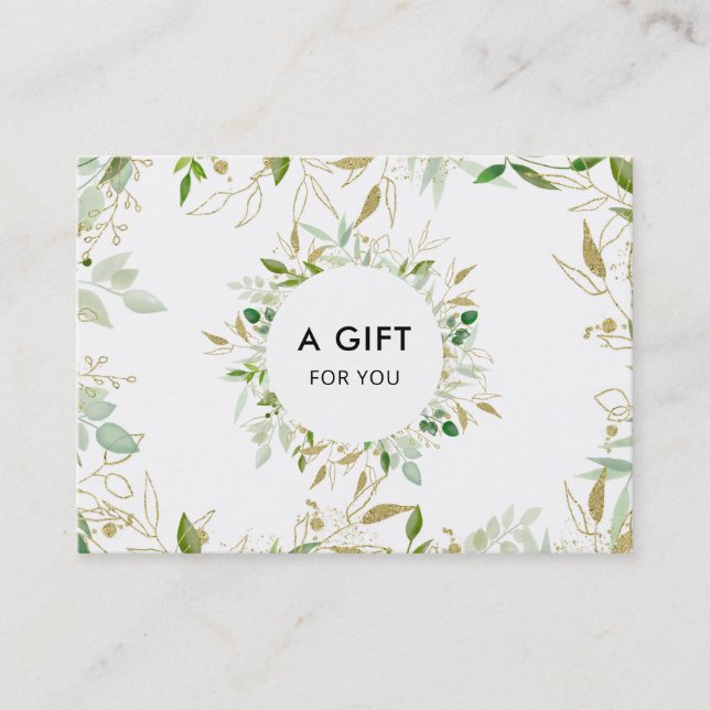 Modern Elegant Guld Greenery Gift-certifikat Rabattkort (Framsida)