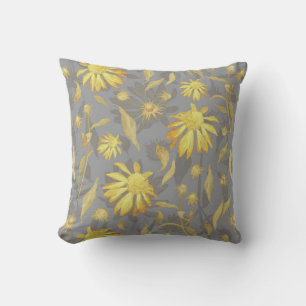 Modern Elegant Guld Gult Grått Cone Flowers Kudde