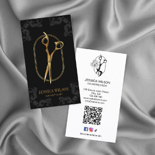 Modern Elegant Guld Hairstylist Sissors QR-kod Visitkort