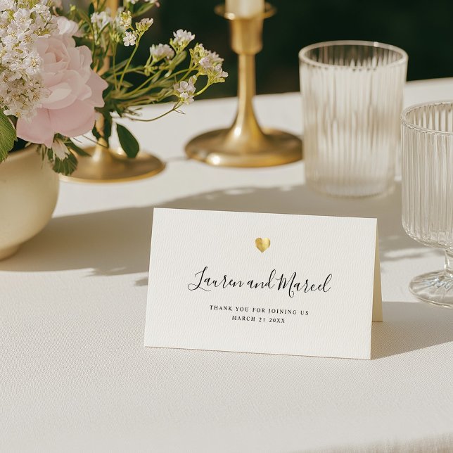 Modern Elegant Guld Heart Bröllop Bord Placeringskort (Skapare uppladdad)