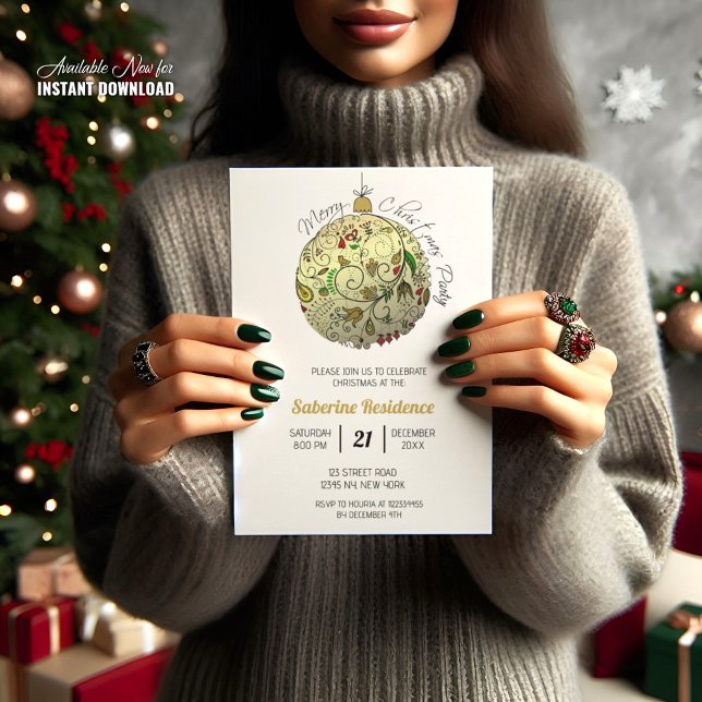 Modern Elegant Guld-juldocka Ornamet Inbjudningar (Skapare uppladdad)