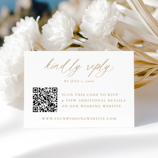Modern Elegant Guld Kalligrafi QR-kod Bröllop OSA Kort (Skapare uppladdad)