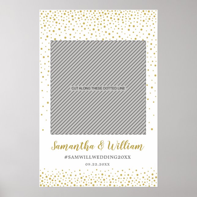 Modern Elegant Guld Konfetti Bröllops Fotolampa Poster (Framsidan)