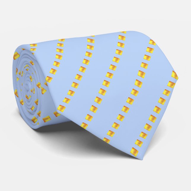 Modern Elegant Guld Kvadrerade Ränder på Ljusblå Slips (Rullad)