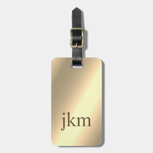 Modern Elegant Guld Metallic Mongramme Namn Bagagebricka (Vertikal Framsida)