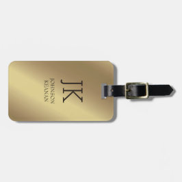 Modern Elegant Guld Metallic Mongramme Namn Bagagebricka