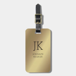 Modern Elegant Guld Metallic Mongramme Namn Bagagebricka