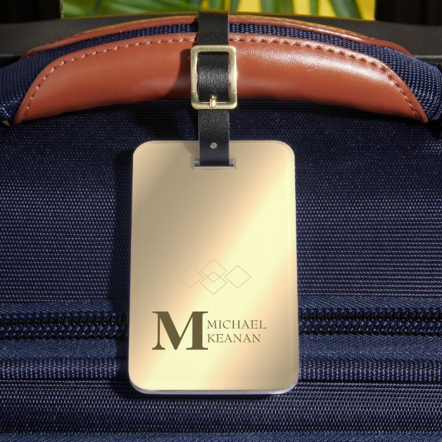 Modern Elegant Guld Metallic Mongramme Namn Bagagebricka (Framsida Insitu 2)