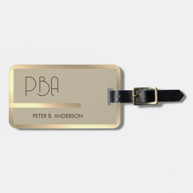 Modern Elegant Guld Metallic Mongramme Namn Bagagebricka (Horisontell Framsida)