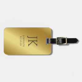 Modern Elegant Guld Metallic Mongramme Namn Bagagebricka