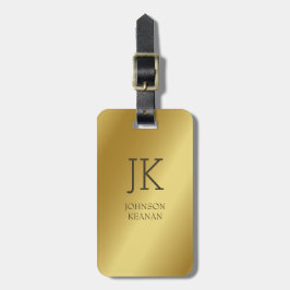 Modern Elegant Guld Metallic Mongramme Namn Bagagebricka