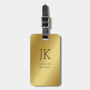 Modern Elegant Guld Metallic Mongramme Namn Bagagebricka