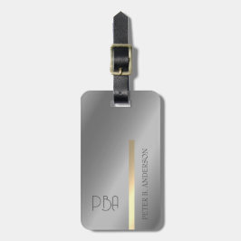 Modern Elegant Guld Metallic Mongramme Namn Bagagebricka