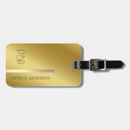 Modern Elegant Guld Metallic Mongramme Namn Bagagebricka