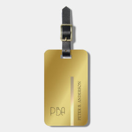 Modern Elegant Guld Metallic Mongramme Namn Bagagebricka