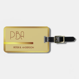 Modern Elegant Guld Metallic Mongramme Namn Bagagebricka