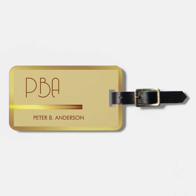 Modern Elegant Guld Metallic Mongramme Namn Bagagebricka (Horisontell Framsida)