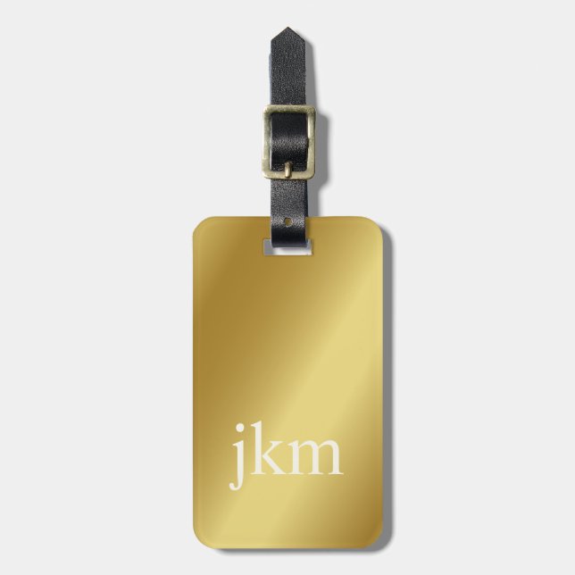 Modern Elegant Guld Metallic Mongramme Namn Bagagebricka (Vertikal Framsida)
