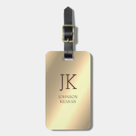 Modern Elegant Guld Metallisk monogram Namn  Bagagebricka